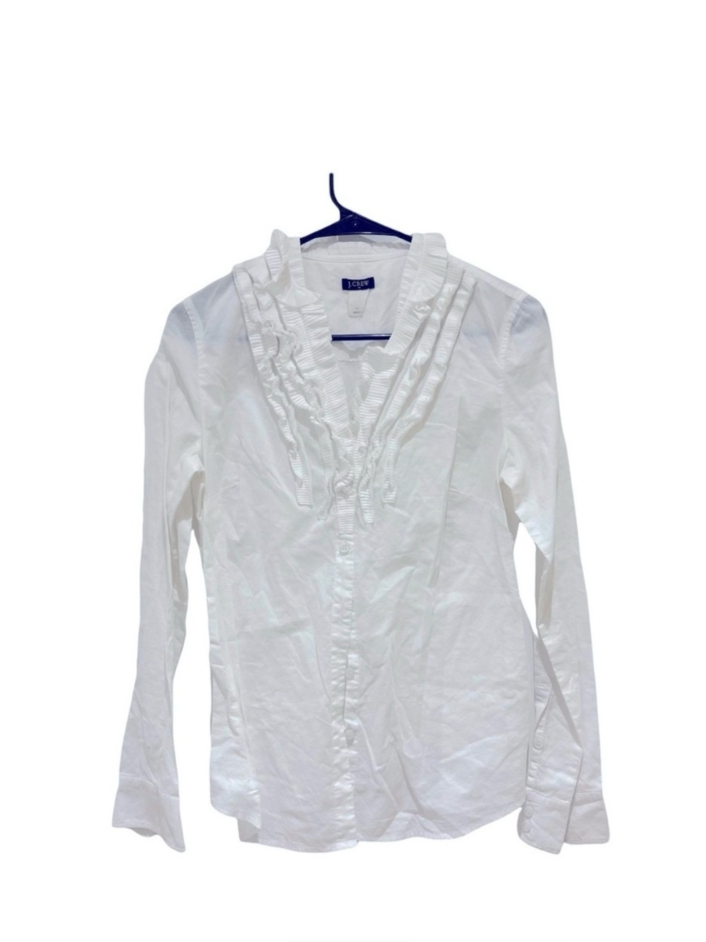 J. Crew White Button Down Ruffle Blouse Small